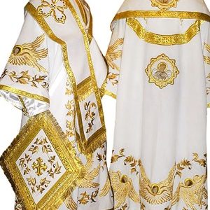 Архієрейське вбрання вишите біле, шовк, обробка галун золото з малюнком хрест