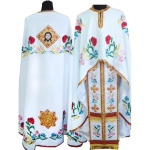 Грецьке ієрейське вбрання біле вишите з іконою Спас Нерукотворний