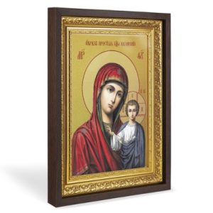 Ікона Божої Матері Казанська, у широкому багеті, колір темний дуб, на полотні, із позолоченням №2