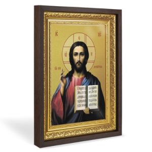 Ікона Спасителя Господь Вседержитель, у широкому багеті, колір темний дуб, на полотні, із позолоченням №2