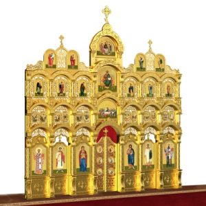 Іконостас дерев'яний різьблений Благовіщенський чотириярусний, колір золото, 664х671,5х28 см