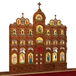 Іконостас дерев'яний різьблений Благовіщенський чотириярусний, колір кипарис, 664х671,5х28 см