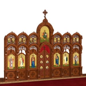 Іконостас дерев'яний різьблений Благовіщенський двоярусний, колір кипарис, 664х493х28 см