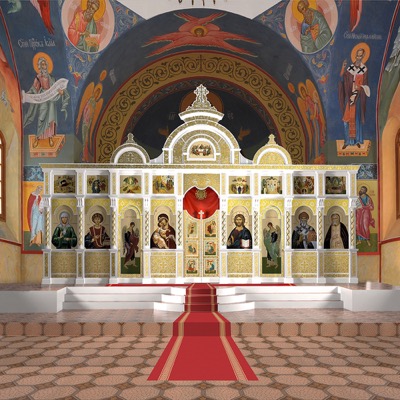 Іконостас двоярусний (Іркутська обл.), білий із золотом (поталь), 864,2х527х29 см