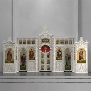 Іконостас двоярусний (Воронезька обл.), білий із золотом (патина), 654х377,7х67,5 см