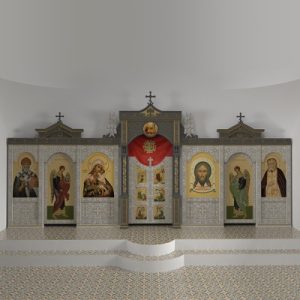 Іконостас одноярусний (Московська область) сірий з золотом (патина), 758х356х29 см.