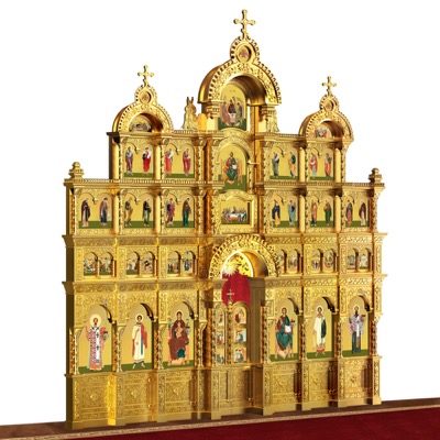 Іконостас дерев'яний Романівський чотириярусний, колір золото, 704х765х47 см