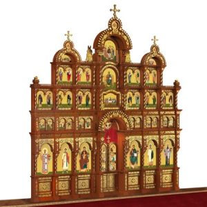 Іконостас дерев'яний Романівський чотириярусний, колір кипарис із золотом (поталь), 704х765х47 см