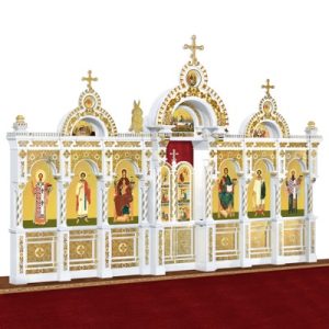 Іконостас дерев'яний Романівський одноярусний білий із золотом (поталь), 704х457х47 см