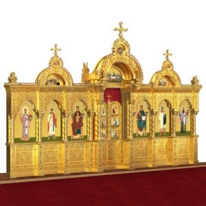 Іконостас дерев'яний Романівський одноярусний, колір золото, 704х457х47 см