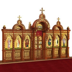 Іконостас дерев'яний Романівський одноярусний, колір кипарис із золотом (поталь), 704х457х47 см