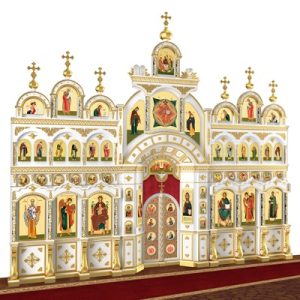 Іконостас Різдвяний чотириярусний білий із золотом (поталь), 848,5х763х53 см