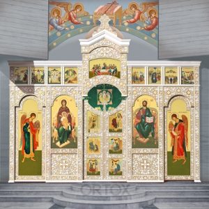 Іконостас Суздальський двоярусний (м. Братськ), білий із золотом (патина), 436,6х377,7х20,8 см