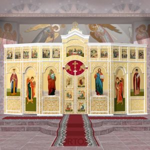 Іконостас Суздальський двоярусний (м. Кострома), білий із золотом (поталь), 598,7х377,7х88,6 см