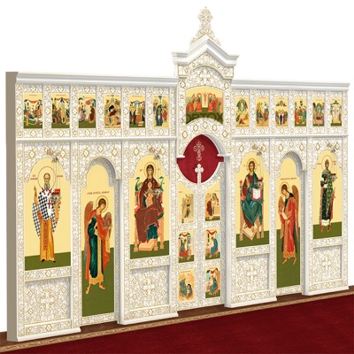 Іконостас дерев'яний Суздальський двоярусний білий із золотом (патина), 608х378х25,4 см
