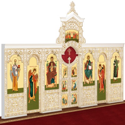 Іконостас дерев'яний Суздальський одноярусний білий із золотом (патина), 608х378х25,4 см