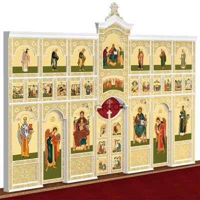 Іконостас дерев'яний Суздальський триярусний білий із золотом (поталь), 608х483х25,4 см