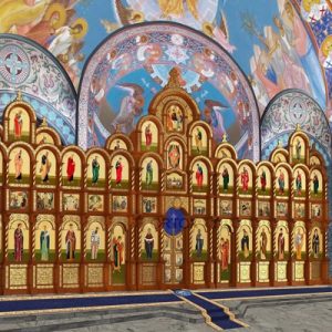 Іконостас Володимирський чотириярусний (м. Воронеж), колір кипарис із золотом (поталь), 697х1428,2х50 см.
