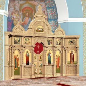 Іконостас Володимирський двоярусний (Пермський край), колір натуральне дерево, 682,7 х527х127 см