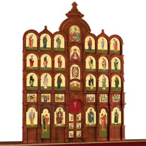 Іконостас дерев'яний різьблений Володимирський п'ятиярусний, колір кипарис, 690х860х45 см