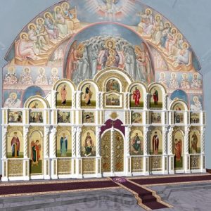 Іконостас Володимирський триярусний (м. Санкт-Петербург), білий із золотом (поталь), 972х485х43,5 см