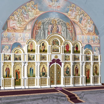 Іконостас Володимирський триярусний (м. Санкт-Петербург), білий із золотом (поталь), 972х485х43,5 см