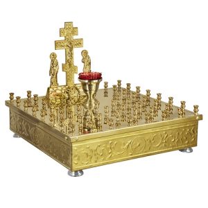 Кришка панахідного столу на 50 свічок з литою Голгофою, на ніжках, карбування, 50х50 см