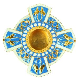 Мощевик накладний Емалевий хрест із ювелірного сплаву в позолоті, блакитна та біла емаль, Ø 65/18 мм