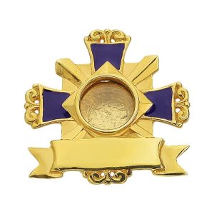 Мощевик накладний срібний у позолоті з фіолетовою емаллю, 28 мм