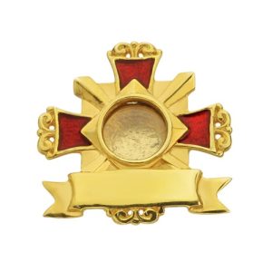 Мощевик накладний срібний у позолоті з червоною емаллю, 28 мм