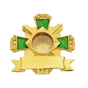 Мощевик накладний срібний у позолоті із зеленою емаллю, 28 мм