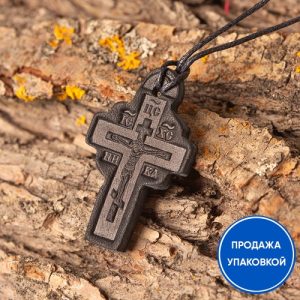 Натільний хрестик чорний шкіряний із гайтаном, 2,5х4 см (упаковка 5 шт.)