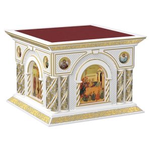 Хмара на престол Романівська з іконами біла із золотом (поталь), 140х140х105 см
