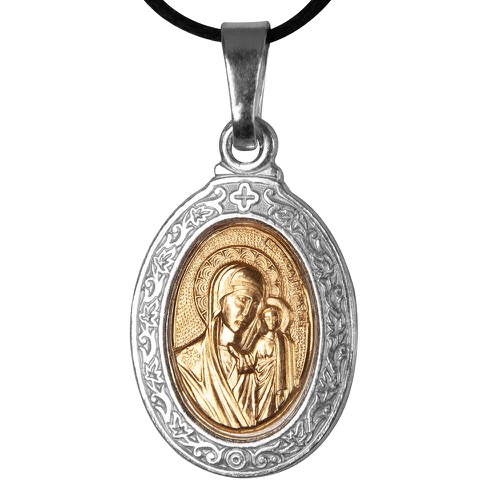 Образ мельхіоровий з ликом Божої Матері Казанська овальної форми, сріблення, золочення