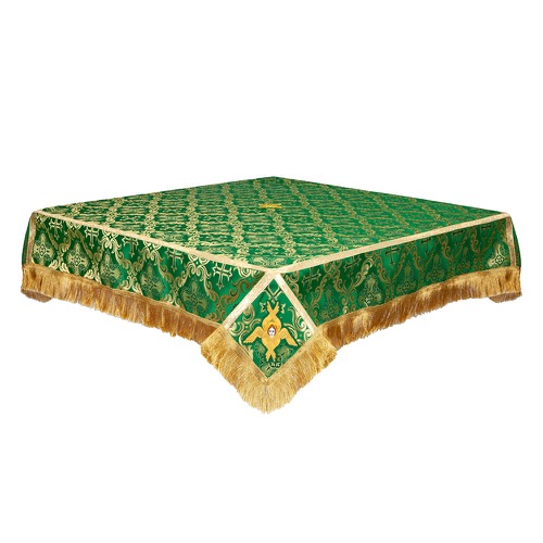 Пелена на престол із вишитими херувимами, шовк Миколаївський, зелена із золотом
