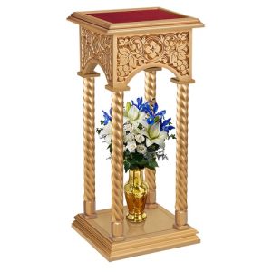 Підставка церковна Суздальська, колір золото, колони, червона тканина, 46х46х100 см