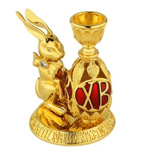 Свічник настільний ХВ із зайчиком, ювелірний сплав, позолота, емаль, фіаніт, 3х4,2 см