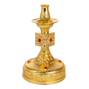 Свічник напрестольний, латунь, фіаніти, 13х22 см, У 3-3004