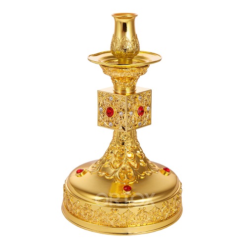 Свічник напрестольний, латунь, фіаніти, 13х22 см, У 3-3004
