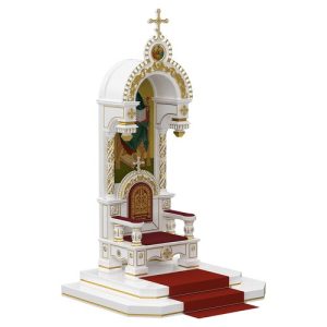 Архієрейський трон із покровом Романівський білий із золотом (поталь), 113х89х351 см