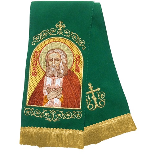Закладка для Євангелія вишита з іконою Серафима Саровського, 160х14,5 см