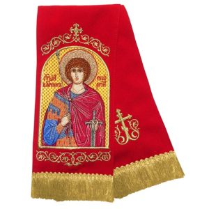 Закладка для Євангелія вишита з іконою великомученика Георгія Побідоносця, 160х14,5 см