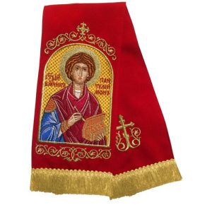 Закладка для Євангелія вишита з іконою великомученика і цілителя Пантелеїмону, 160х14,5 см
