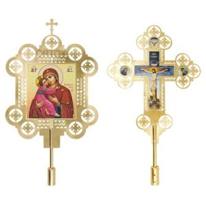 Запрестольні хрест та ікона з ликами Спасителя та Божої Матері Володимирська, комплект, латунь